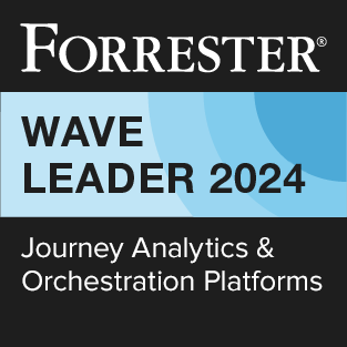 Forrester Wave Leader 2024 badge, Customer Journey Orchestration Platforms